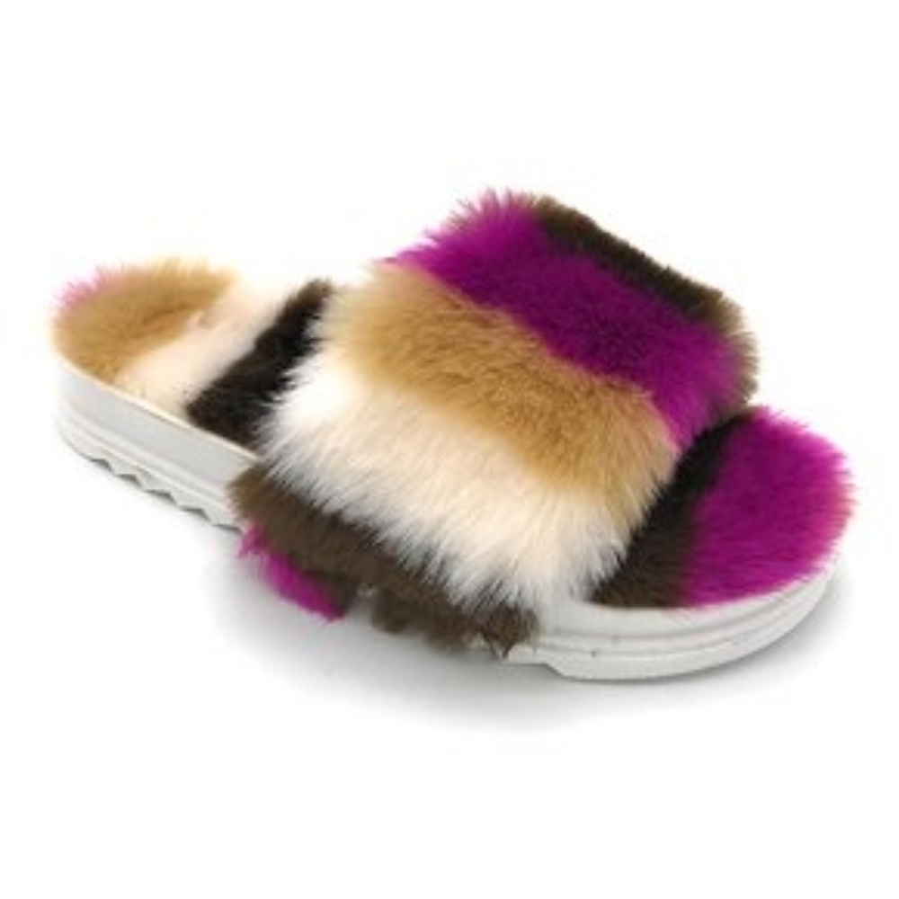 J. Mark Ellison Faux Fur Multicolored Platform Slide Sandals New Size 6